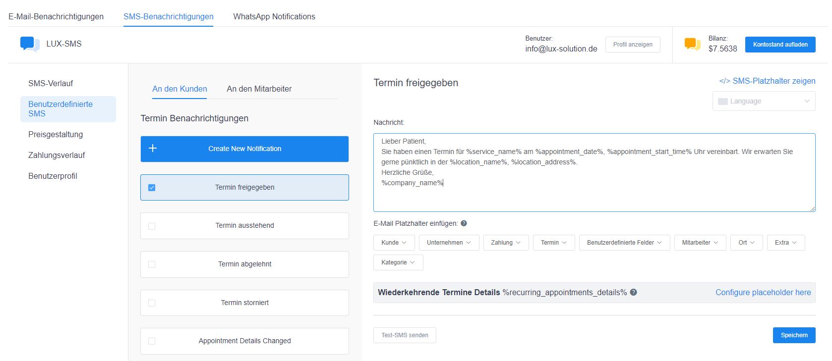 sms-einstellungen-onlinekalender-LUX-digitale-Praxis